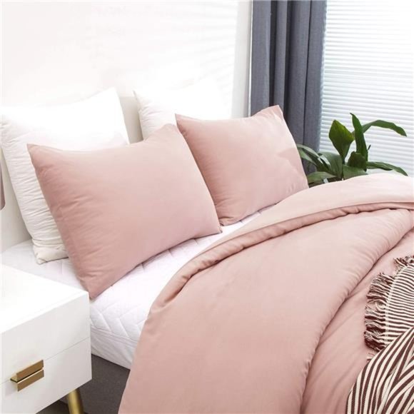 Pink Comforter Sets Queen Solid Blush Pink Bedding Comforters Women Girls Dusty - Picture 6 of 7